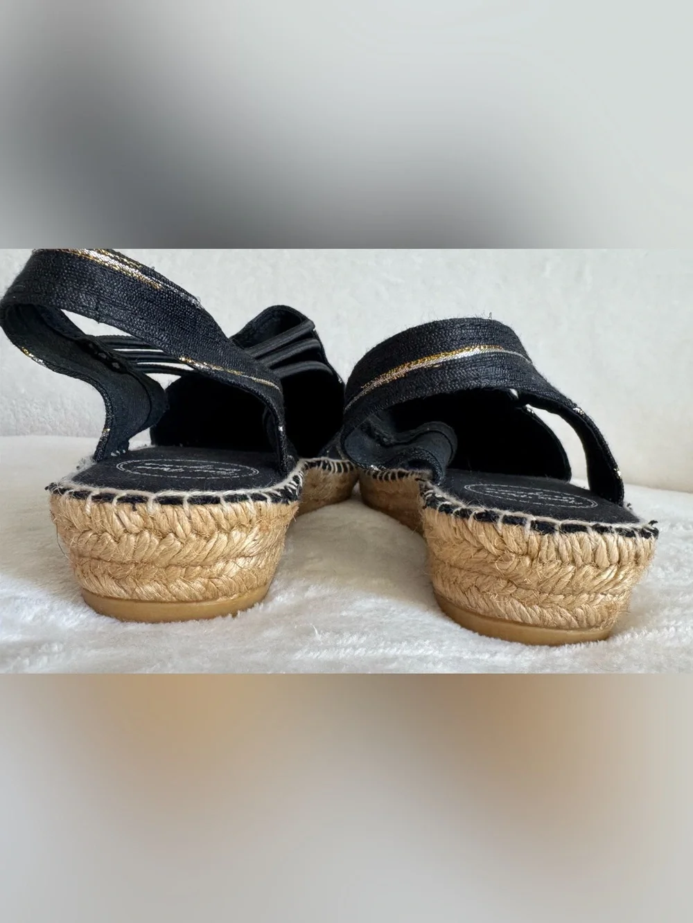 Toni Pons Nantes Black Metallic Stripe Espadrille Slingback Sandals EU 41/US 10